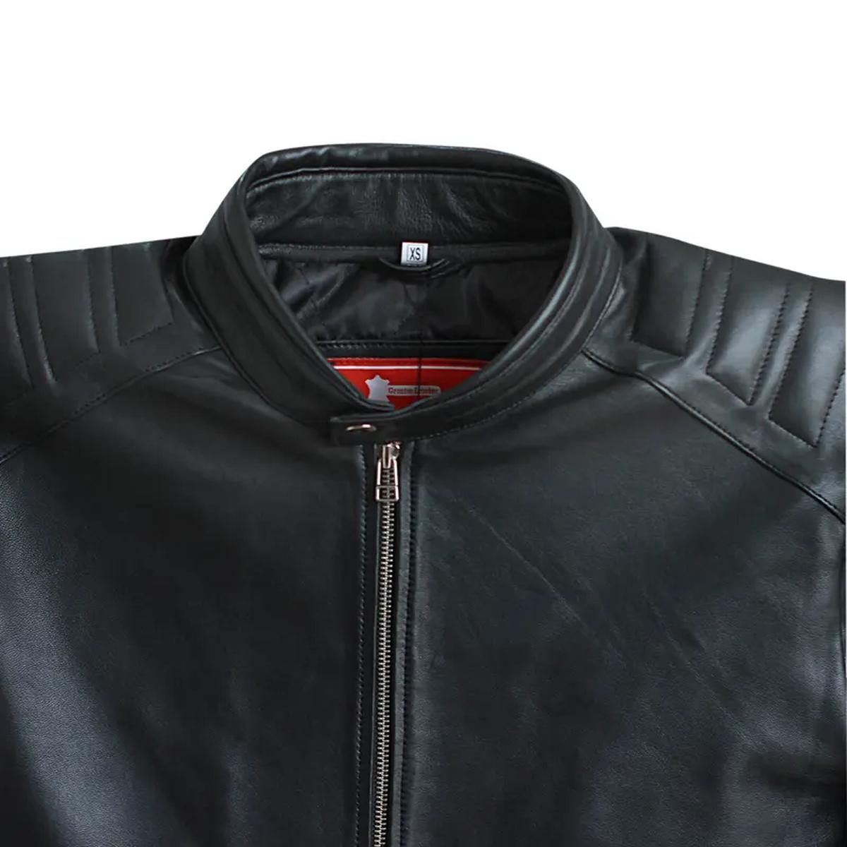 Veste de motard classique pour homme en cuir véritable véritable noir (3)