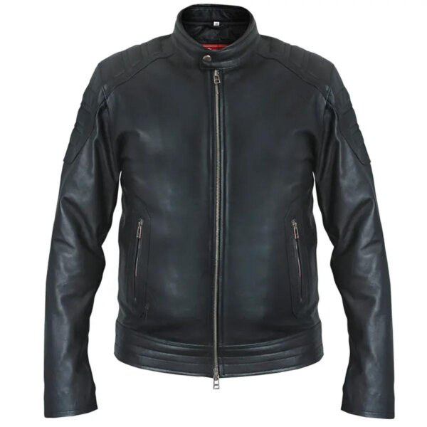 Veste de motard classique pour homme en cuir véritable véritable noir
