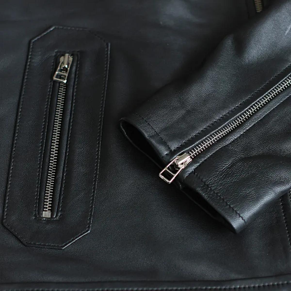 Veste de motard classique pour homme en cuir véritable véritable noir (6)