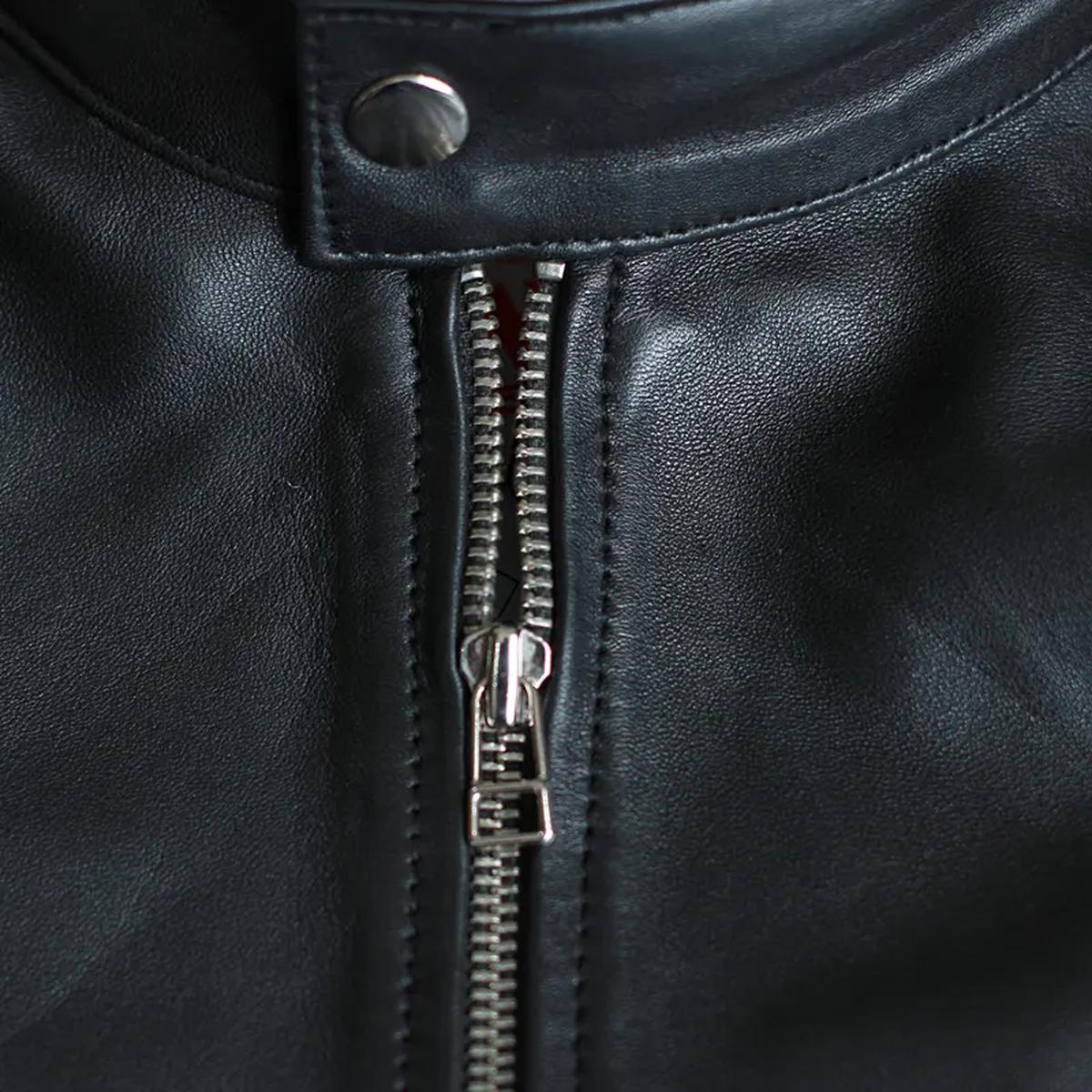 Veste de motard classique pour homme en cuir véritable véritable noir (7)