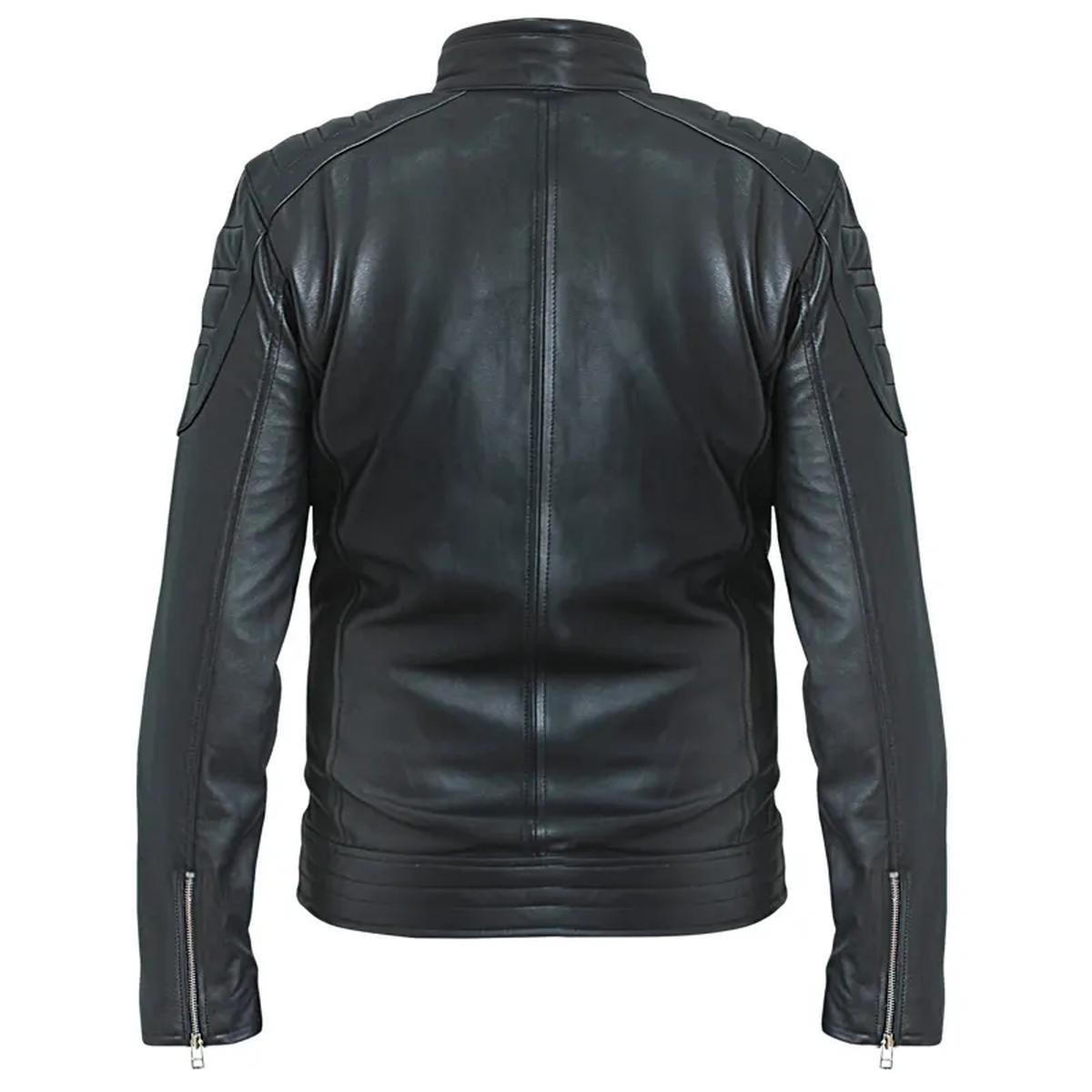 Veste de motard classique pour homme en cuir véritable véritable noir (8)
