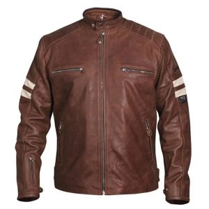 Blouson de motard classique pour homme en peau de mouton, marron