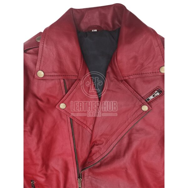 Veste de motard classique matelassée en cuir véritable marron pour homme (8)