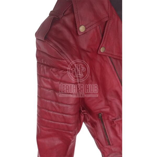 Veste de motard classique matelassée en cuir véritable marron pour homme (4)