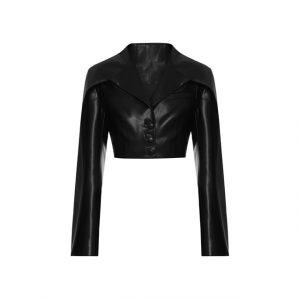 Haut de luxe en peau de mouton noire pour femme