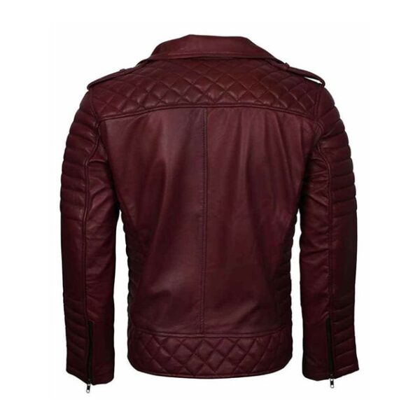 Veste de motard classique matelassée en cuir véritable marron pour homme (5)