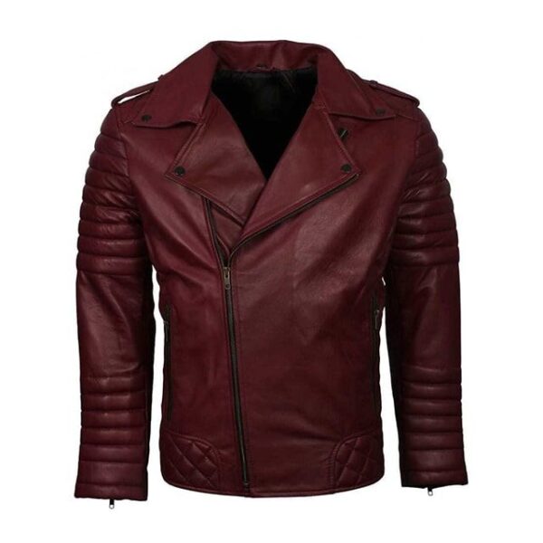 Veste de motard classique matelassée en cuir véritable marron pour homme (6)