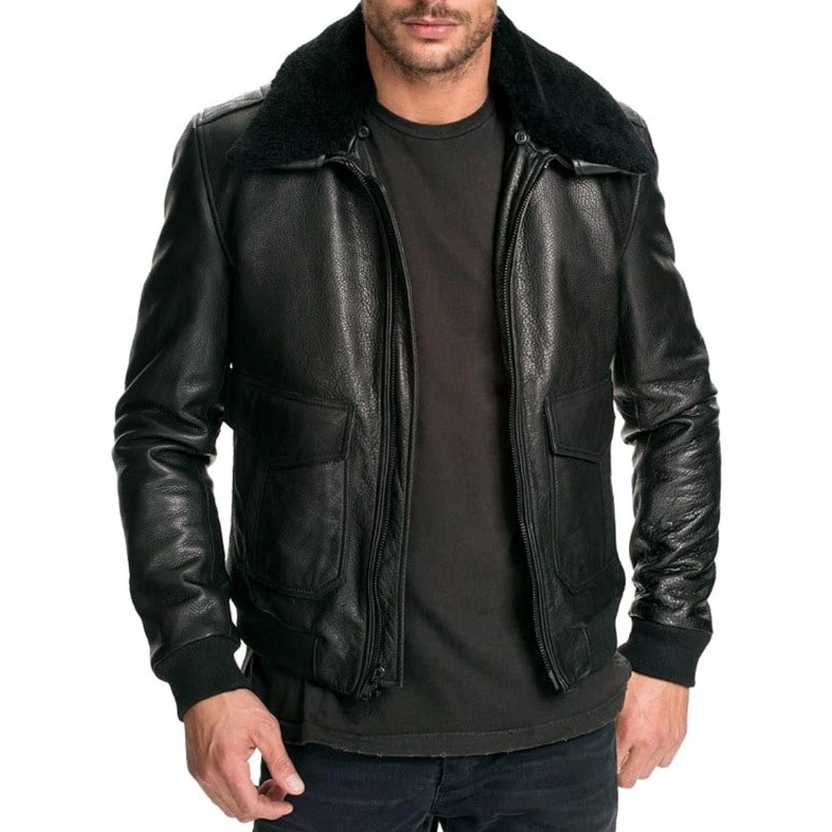 Veste bomber en cuir véritable pour homme de l'armée de l'air (3)