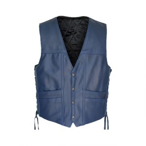 Gilet en cuir véritable bleu de style cruiser pour homme