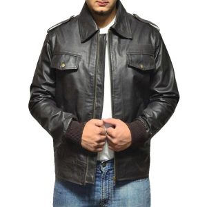 blouson aviateur classique en cuir véritable véritable noir pour homme