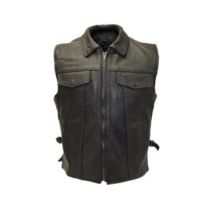 Gilet classique en cuir véritable pour homme