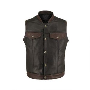 Gilet en cuir véritable bicolore pour homme
