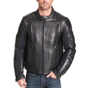 Giacca da motociclista imbottita in pelle nera da uomo