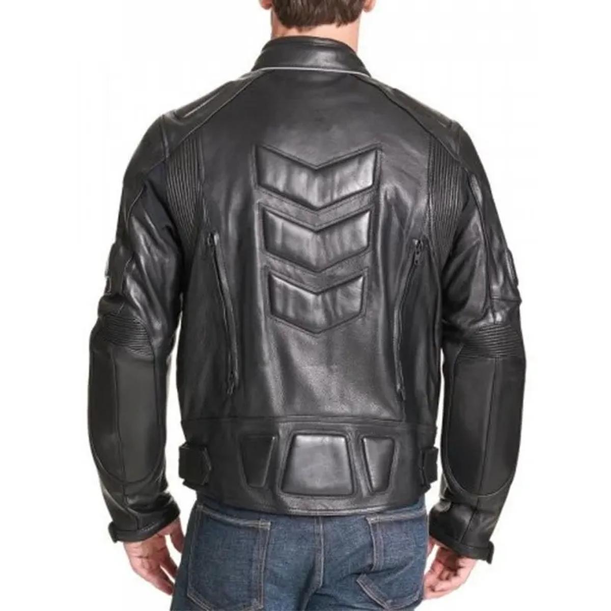 Veste de motard matelassée en cuir véritable noir pour homme (4)