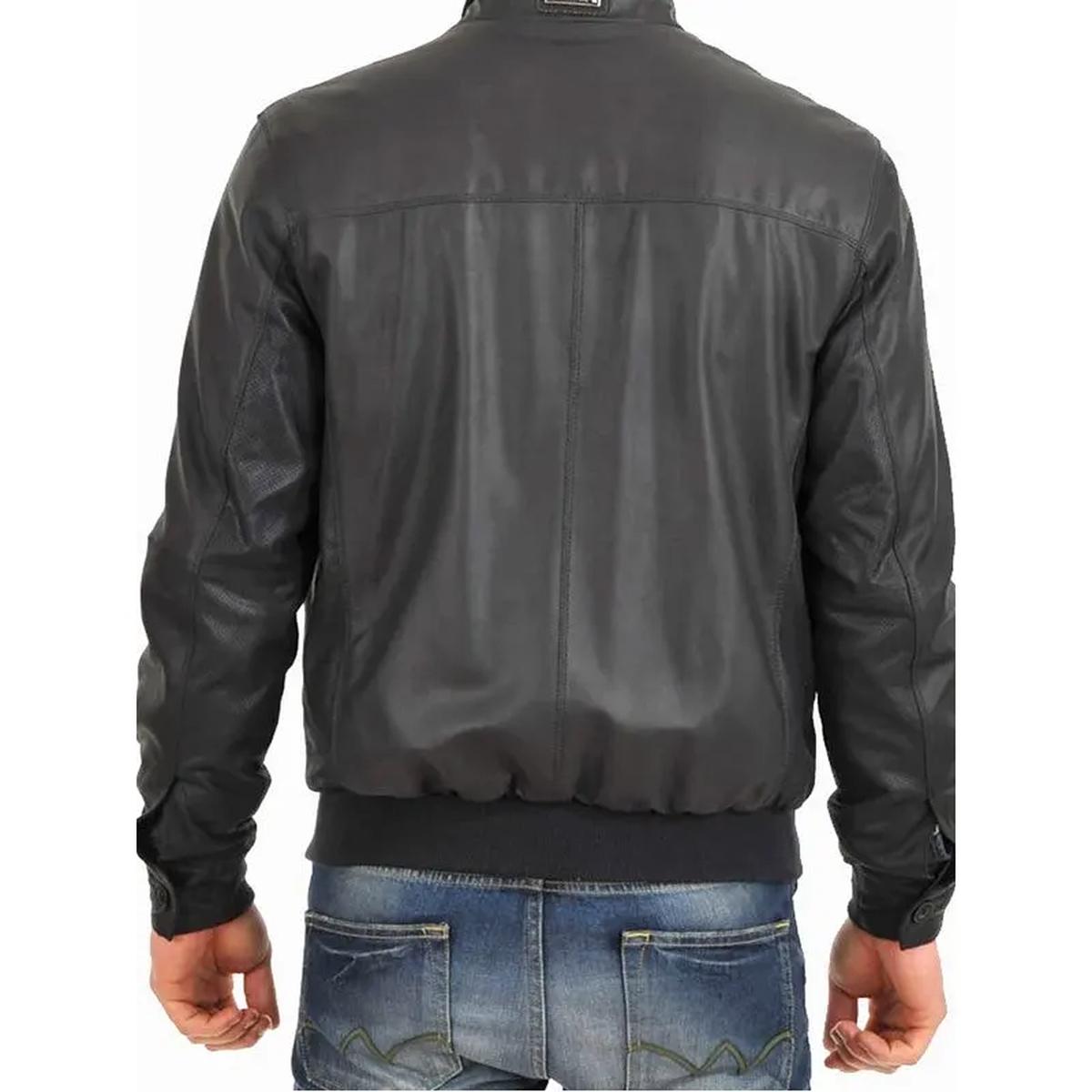 blouson aviateur en cuir véritable à col montant pour homme (3)