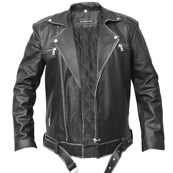 Veste de motard asymétrique en cuir véritable pour homme