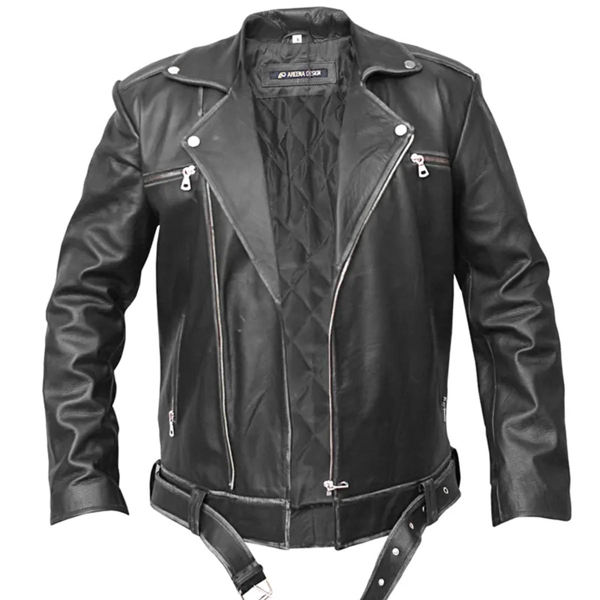 Veste de motard asymétrique en cuir véritable pour homme (6)