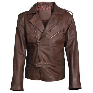 Giacca da motociclista in vera pelle marrone da uomo