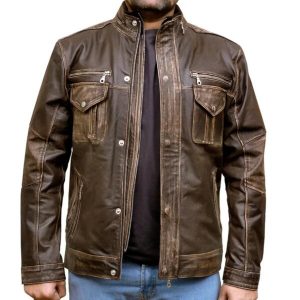 Giacca da motociclista da uomo in vera pelle marrone, stile Cafe Moto Racer