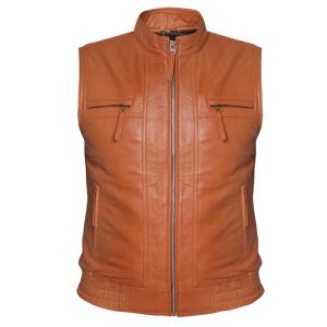 Gilet de motard en cuir véritable pour homme, style rockeur