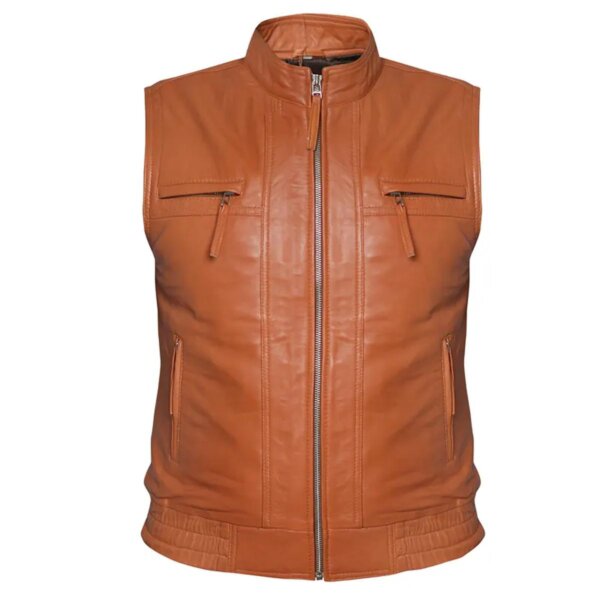 Gilet de motard en cuir véritable pour homme, style rockeur