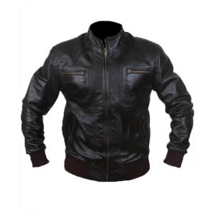 blouson aviateur de motard en cuir véritable noir pour homme