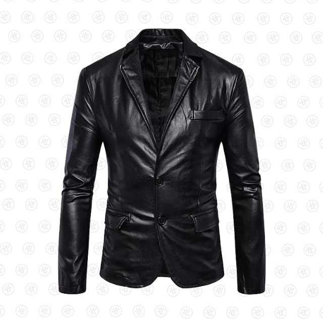 Veste en cuir véritable pour homme avec col à revers