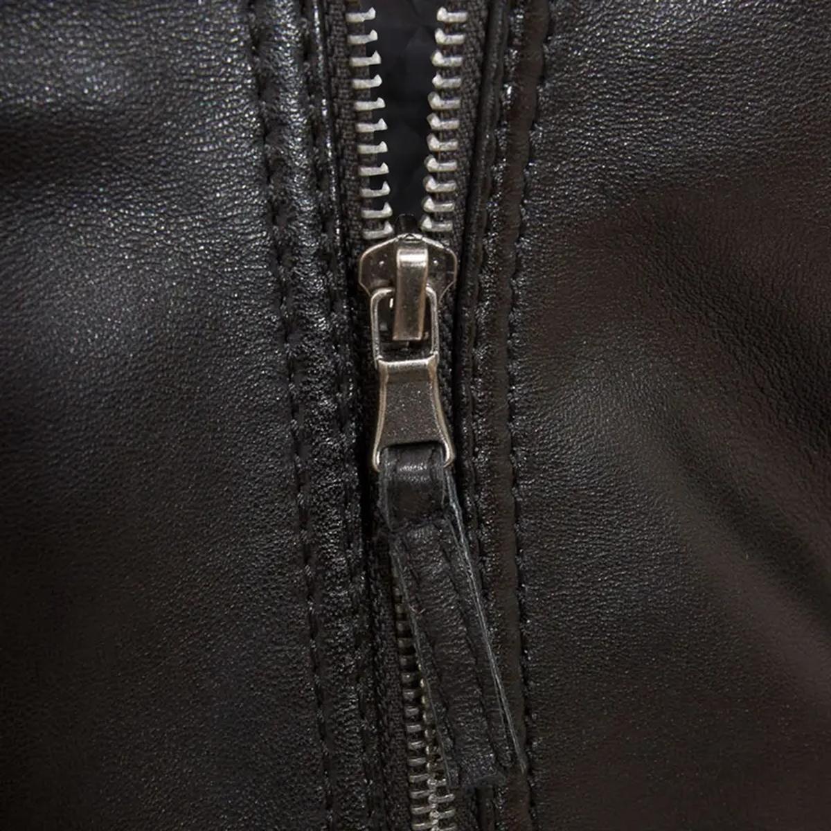 Veste décontractée pour homme en cuir véritable véritable avec bandes style motard (4)