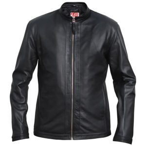Giacca da motociclista in pelle nera slim fit da uomo