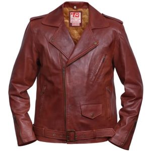 Giacca da motociclista in pelle marrone da uomo