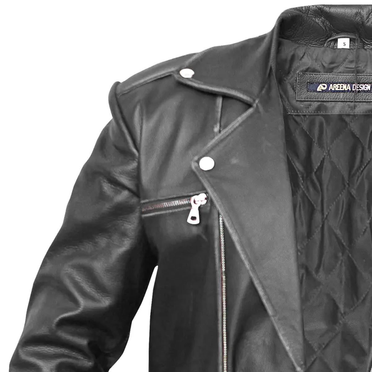 Veste de motard asymétrique en cuir véritable pour homme (8)