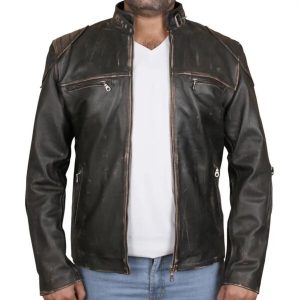 Giacca imbottita in pelle da uomo stile Café Racer