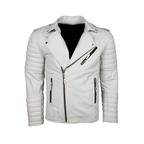 Veste de motard classique Brando pour homme en cuir véritable blanc (3)