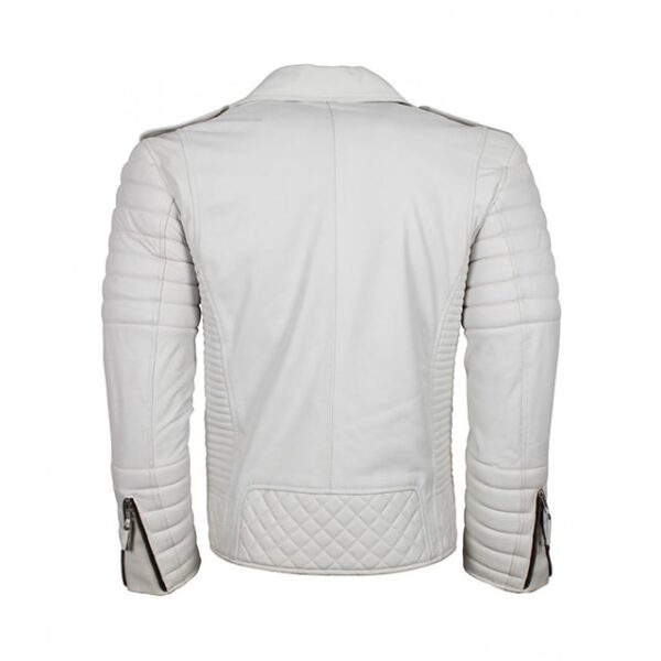Veste de motard classique Brando pour homme en cuir véritable blanc (4)