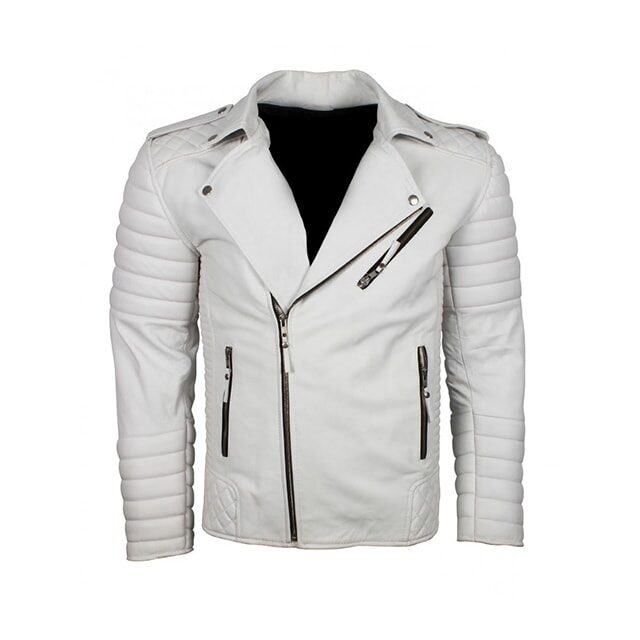 Veste de motard classique Brando pour homme en cuir véritable blanc