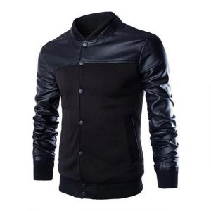 Blouson aviateur noir pour homme avec col en maille côtelée