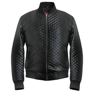 Blouson aviateur matelassé à losanges pour homme, noir