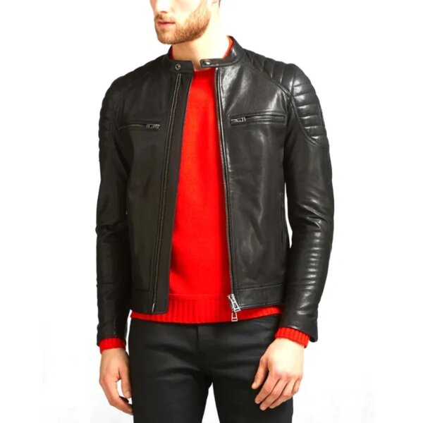 Veste pour homme en cuir véritable d’agneau véritable noir