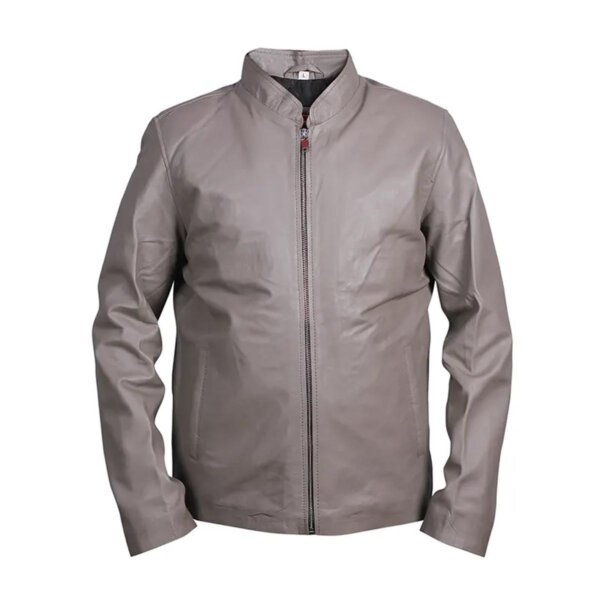 Veste en cuir véritable gris style café racer pour homme