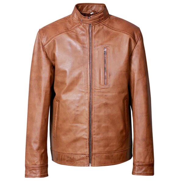 Veste de motard pour homme en cuir véritable véritable marron ionique