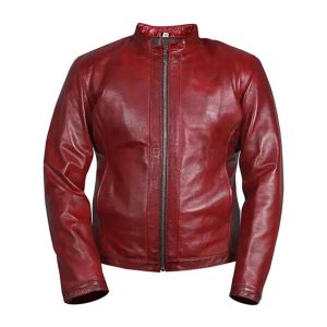 Giacca in pelle rossa da uomo in stile motociclista