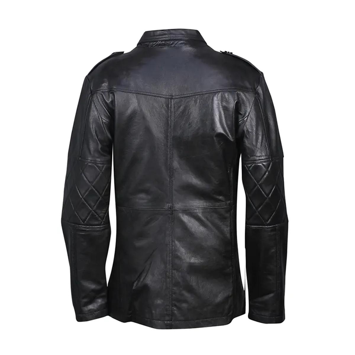 Manteau de motard classique rétro en cuir véritable véritable (3)