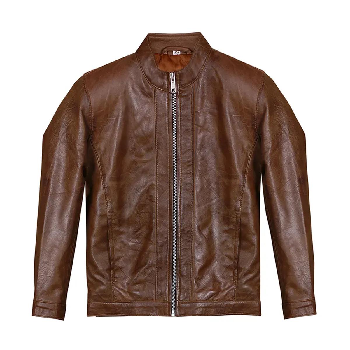 Veste de motard rétro marron pour homme (2)
