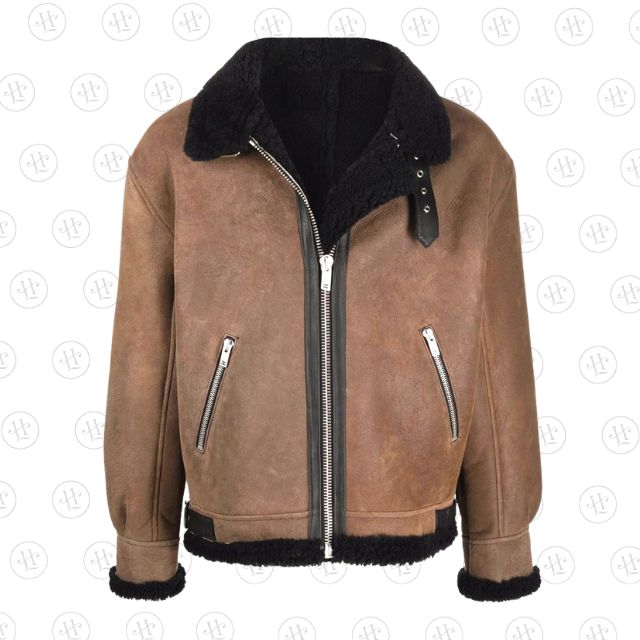 Veste en peau de mouton doublée de peau lainée pour homme
