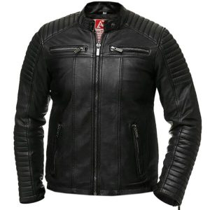 Blouson de motard vintage rétro pour homme en cuir véritable véritable noir