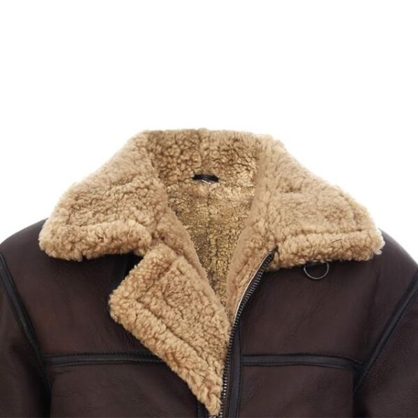 Veste aviateur en daim et peau de mouton marron chocolat pour homme (modèle B3) (5)