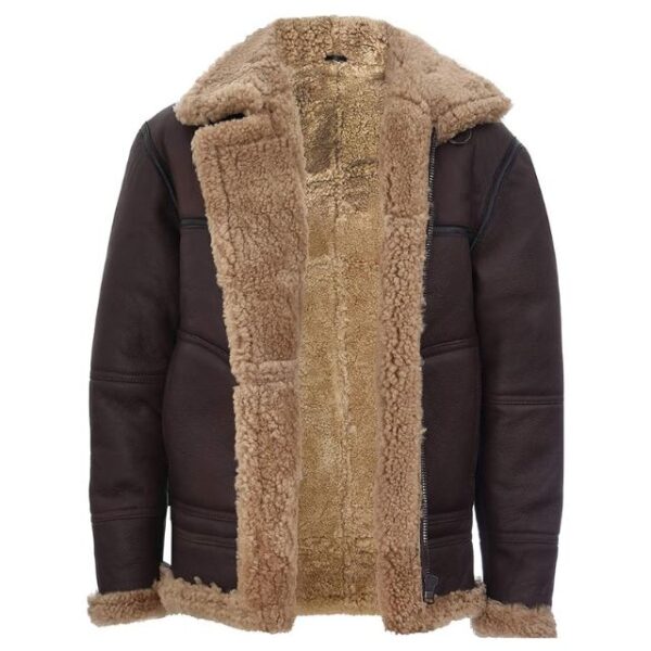 Veste aviateur en daim et peau de mouton marron chocolat pour homme (modèle B3) (2)