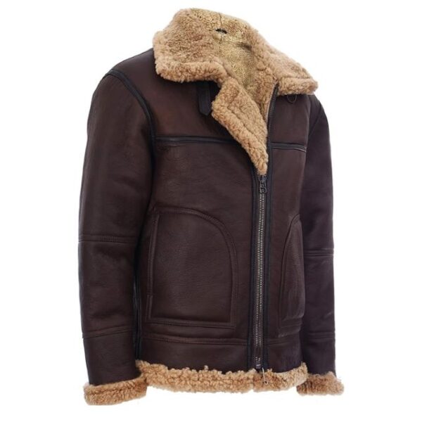 Veste aviateur en daim et peau de mouton marron chocolat pour homme (modèle B3) (6)