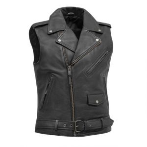 Gilet de motard en cuir véritable pour homme
