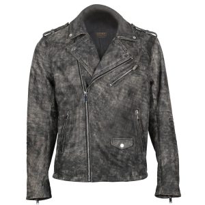 Giacca da motociclista in pelle di pecora antica da uomo